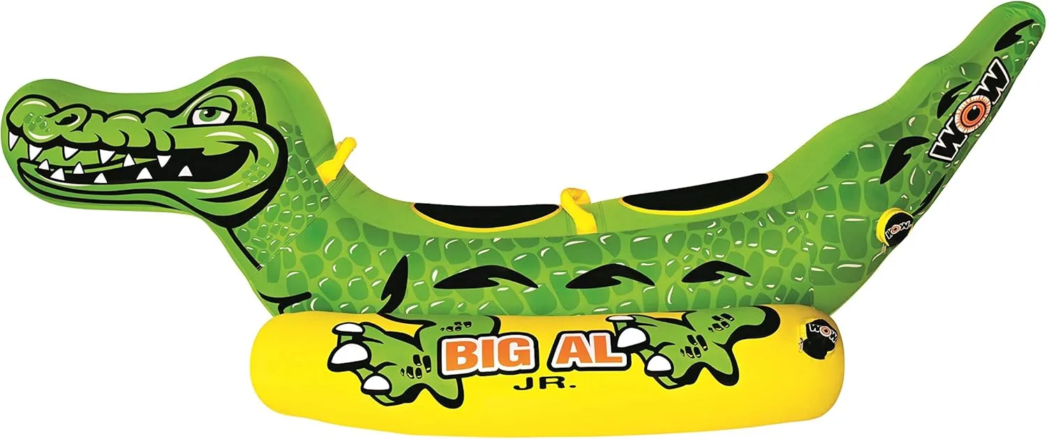 WOW Watersports Big Al Junior 2 Person Towable Inflatable Alligator Inner Tube Floating Boat Accessory with 340 Pound Capacity for Boating, Green
