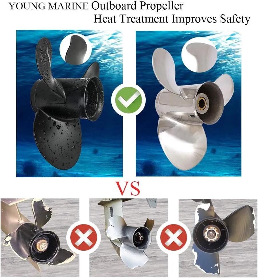 Young Marine OEM Grade Aluminum Outboard Propeller for Mercury Engines 30/35/40/45/50/55/60/70HP (13 Spline Tooth)